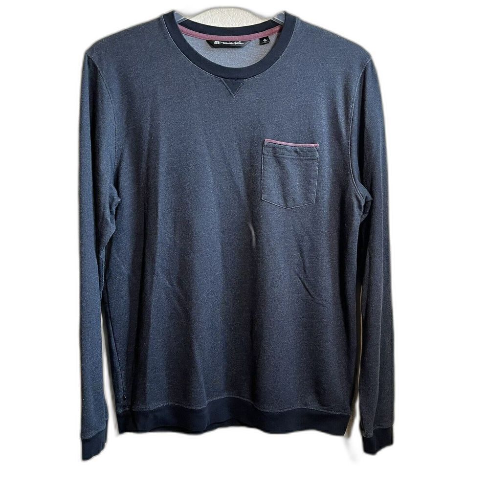 Travis Mathew Sweatshirt Mens Large Charcoal Black Lanegan Crew Neck Pocket Golf